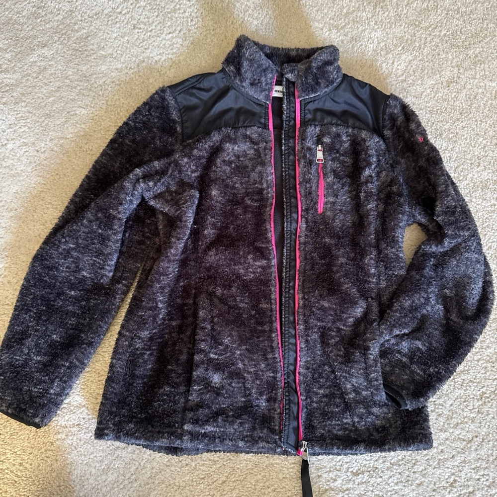 DKNY Black and Gray with Pink trim fleece zip up Jacket